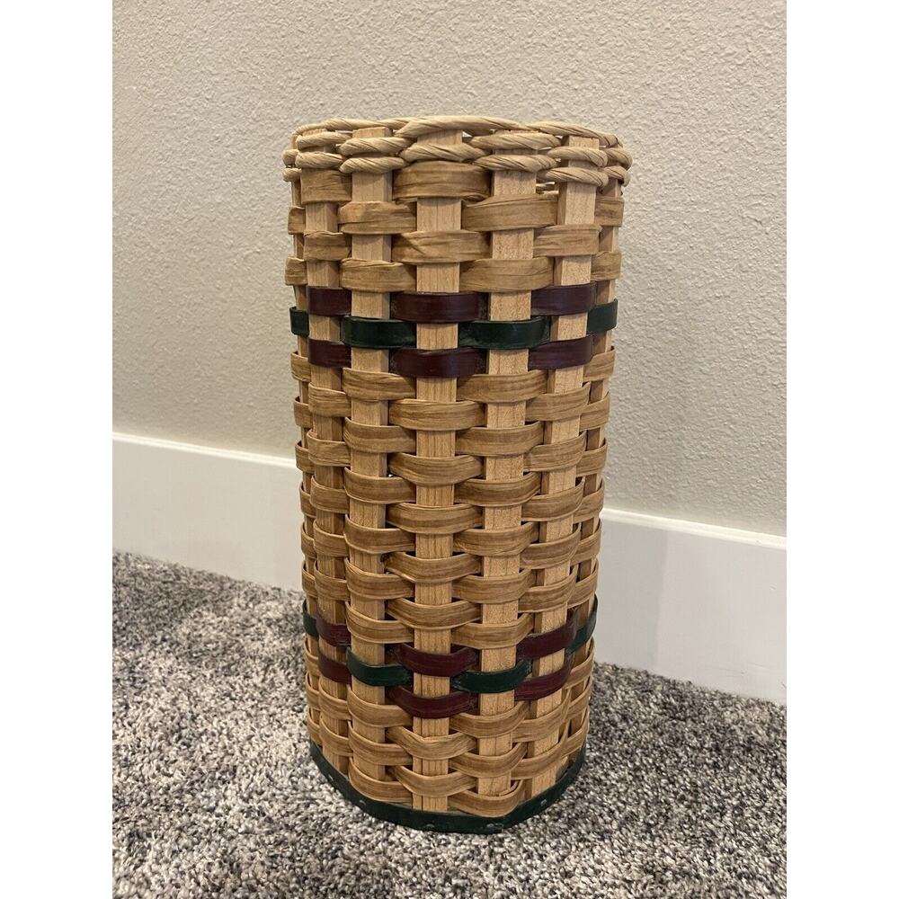 Vintage Wooden Woven Wicker Umbrella Or Toilet Paper Holder Basket 14”